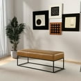 thumbnail image 3 of Maya 48" Wide Mid Century Modern Genuine Leather Metal Frame Bench in Tan, 3 of 6