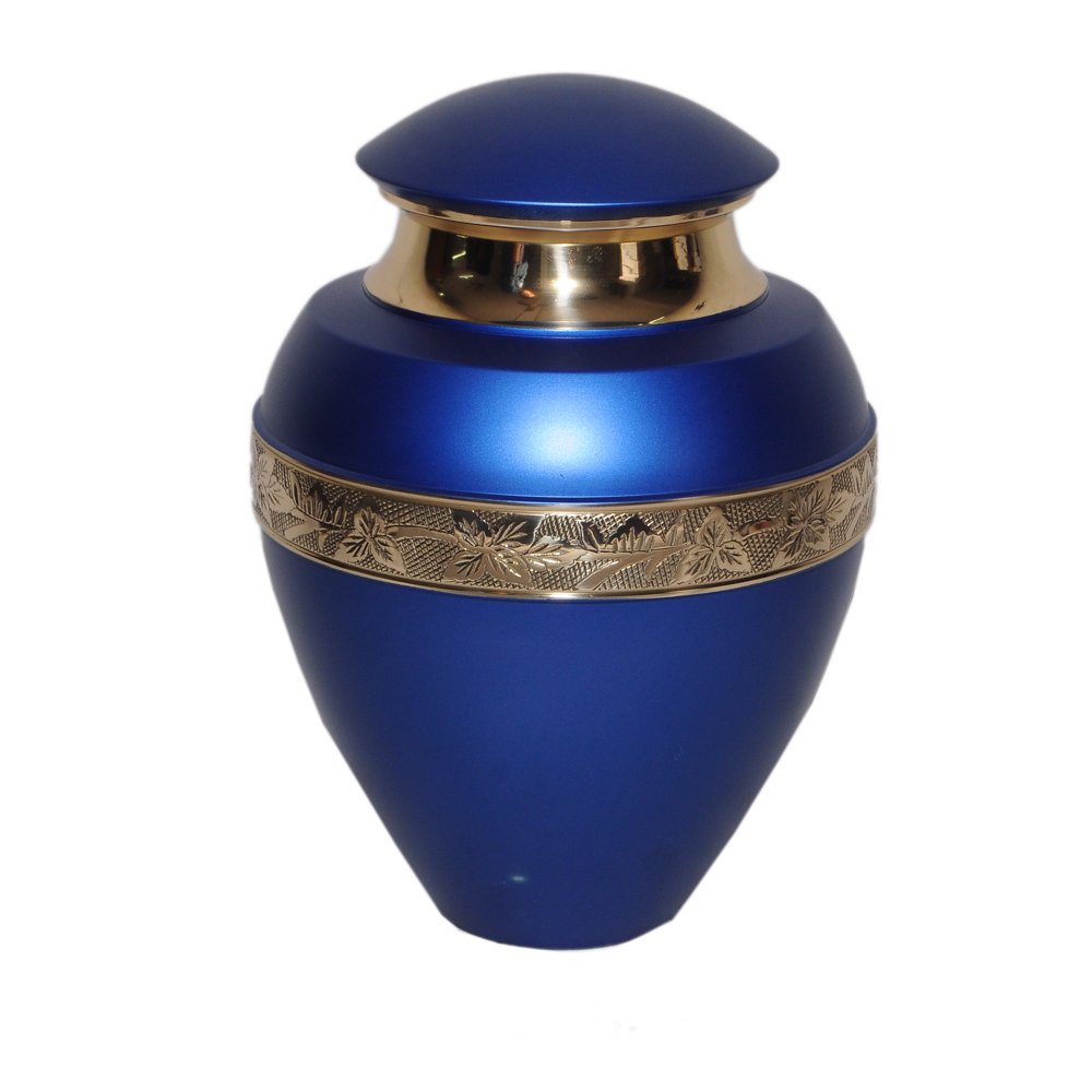 Ikon Blue Cremation Urn for Human ashes Blue Adult Funeral Urn Handcrafted Solid Brass Urn