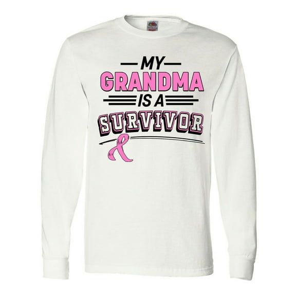 Inktastic My Grandma is a Survivor Breast Cancer Awareness Long Sleeve T-Shirt