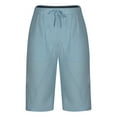 thumbnail image 3 of USNSM Men's Cotton Linen Cropped Pants Drawstring Sweatpants 3/4 Trouser Casual Beach Capri Pant Solid Knee Length Shorts Gray L, 3 of 5