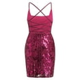thumbnail image 5 of IBTOM CASTLE Floral Sequin Fashion Dress for Women Sparkly Spaghetti Strap Bodycon Mini Dress Cocktail Party Nightclub Dance Short Prom Dress S Wine Red, 5 of 8