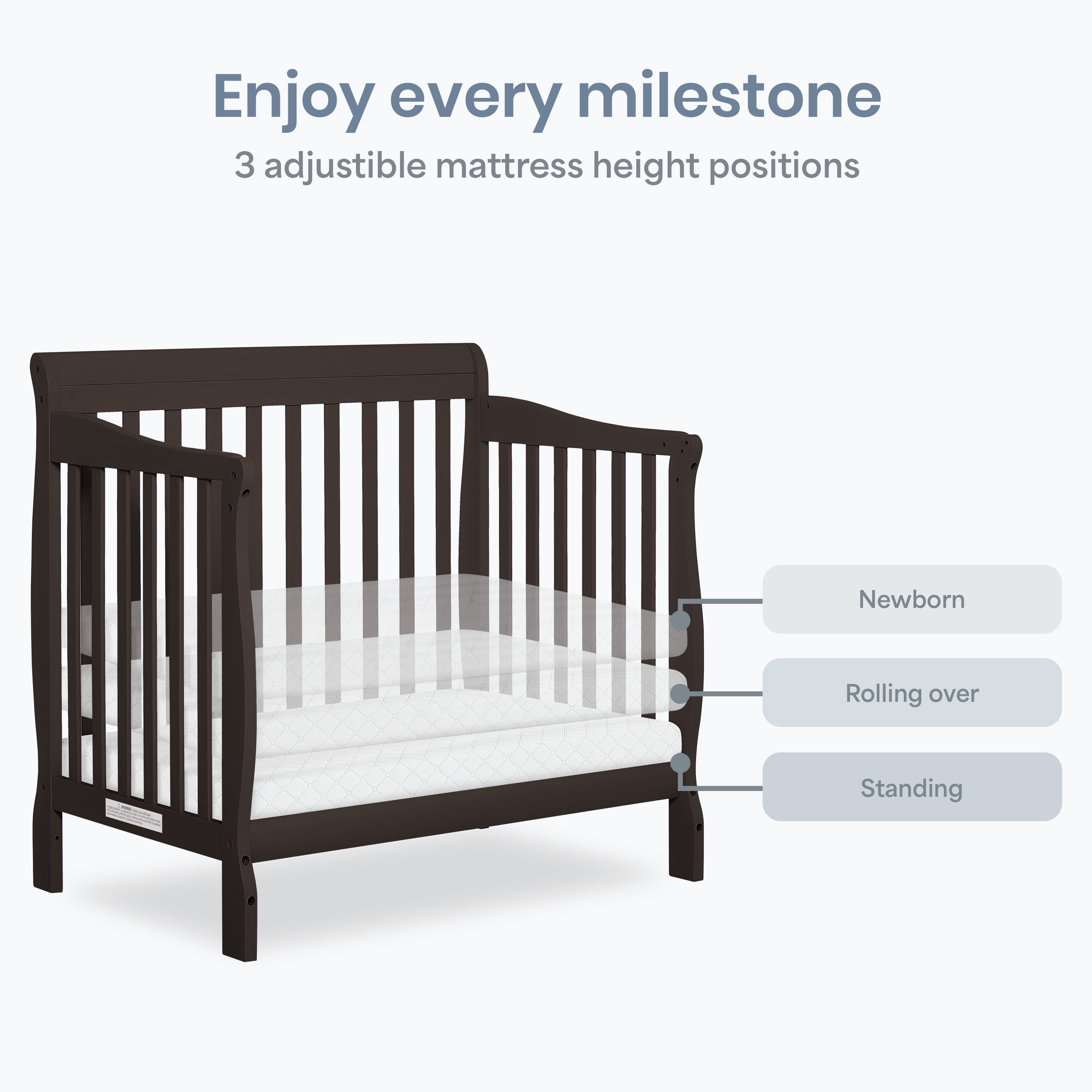 Dream On Me Aden 4-in-1 Convertible Mini Crib In Chocolate Chip, Greenguard Gold Certified