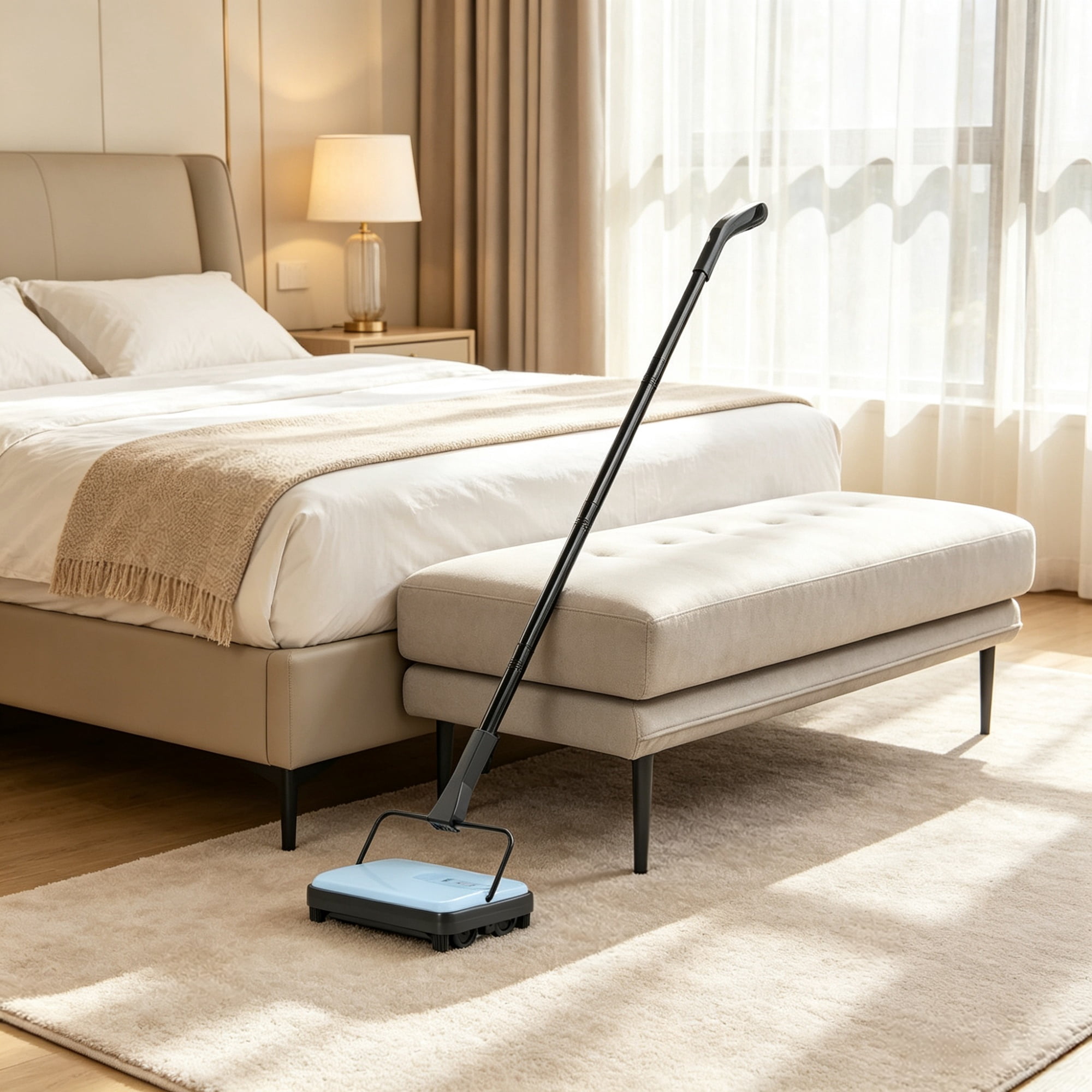 6.7" Manual Carpet Sweeper, Floor Sweeper with 300 ml Dustbin for Pet Hair & Home Office, Blue