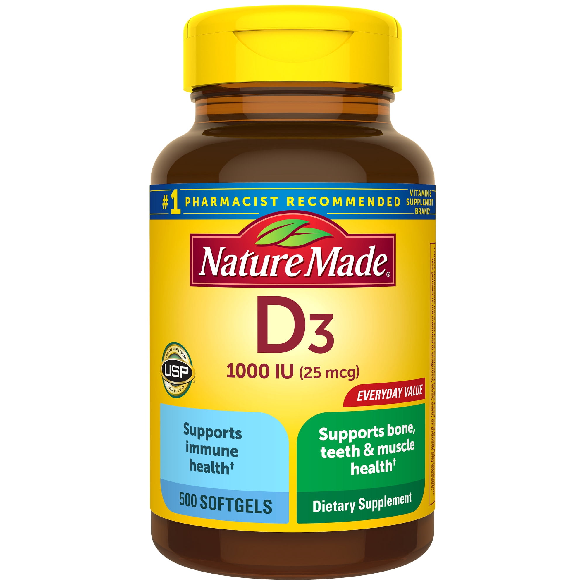 (2 pack) Nature Made Vitamin D3 1000 IU (25 mcg) Softgels, Vitamin D Dietary Supplement, 500 Count