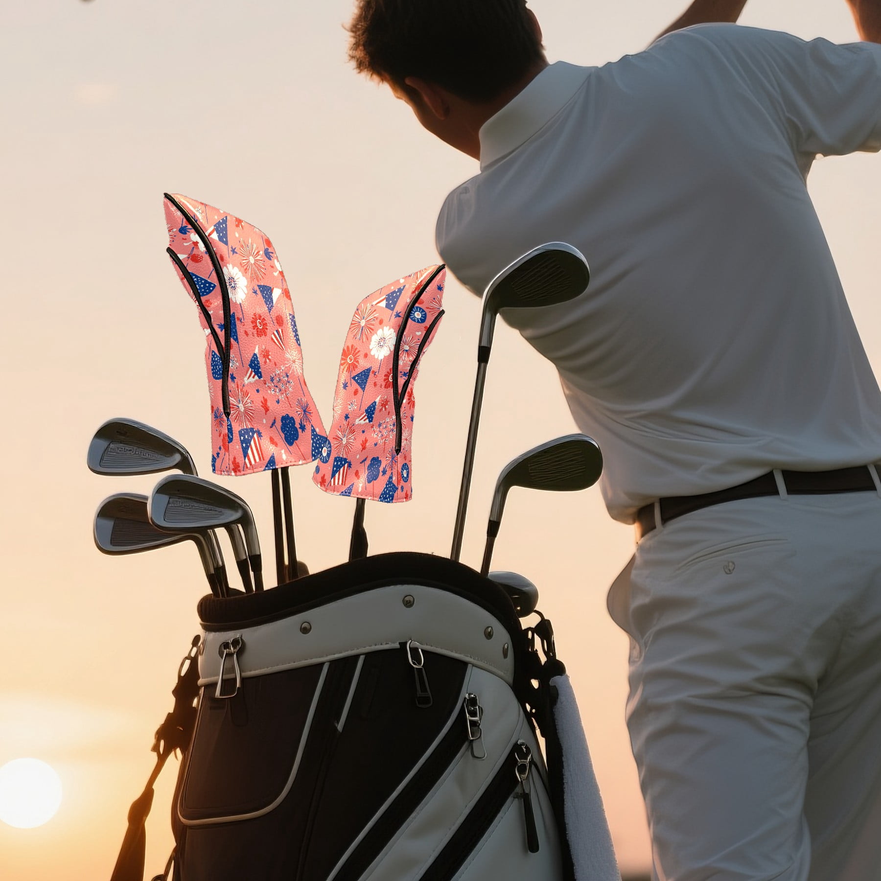 Golf Club Head Cover Waterproof Leather Golf Accessories HeadCovers Set Driver Headcover for Women Men July Floral Pattern