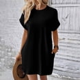 thumbnail image 2 of vestido de manga corta suelto con bolsillo y cuello redondo de color sólido a la moda para mujer negro / l, 2 of 8