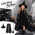 thumbnail image 2 of choiix Halloween Witch Cape and Hat Set with Tie Front Cloak and Broomstick Printed Cape and Hat Costume Outfit with 3 Piece Accessories Cosplay Dress and Party Outfit, 2 of 9