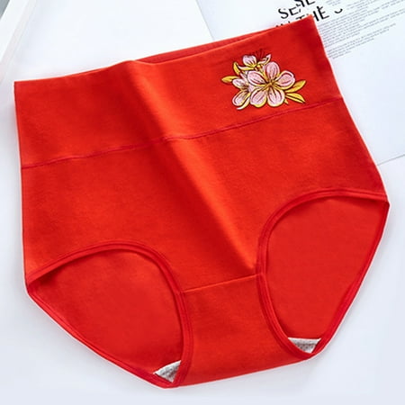 GZWYHT Hipster Panties Clearance Cotton Underwear Women Solid Color 3D Embossed Pure Cotton Large Size Abdominal High Waist Panties High Waisted Underwear Womens Underwear Breathable Underwear Red L