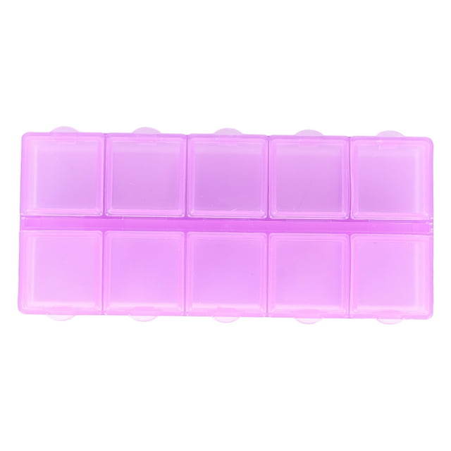 Caja de almacenamiento de plástico morado con 10 rejillas cuadradas, divisor de joyas, contenedor para cuentas, manualidades, artículos de decoración de uñas
