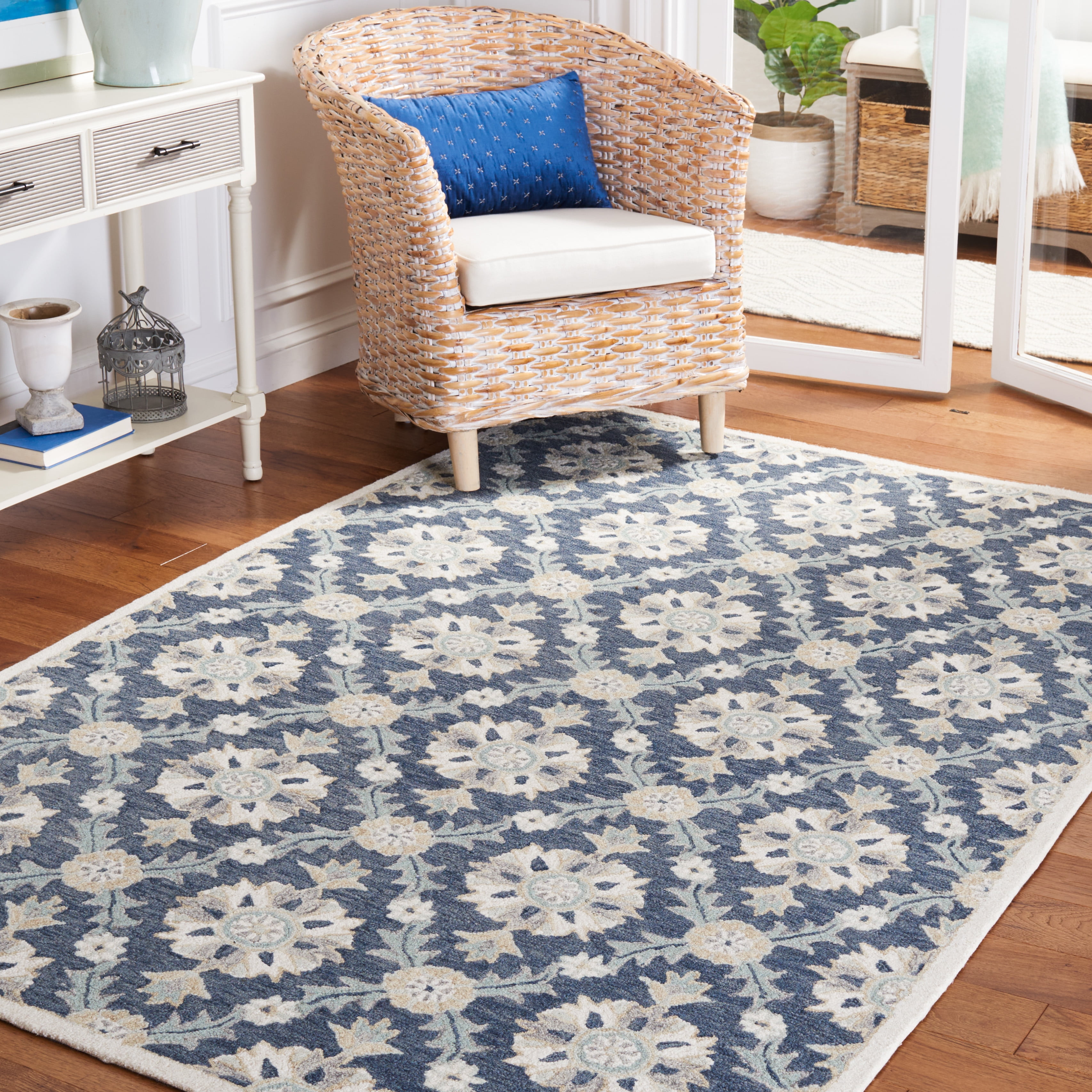 SAFAVIEH Martha Stewart Tufted Diamond Area Rug, Blue/Ivory, 5' x 8'