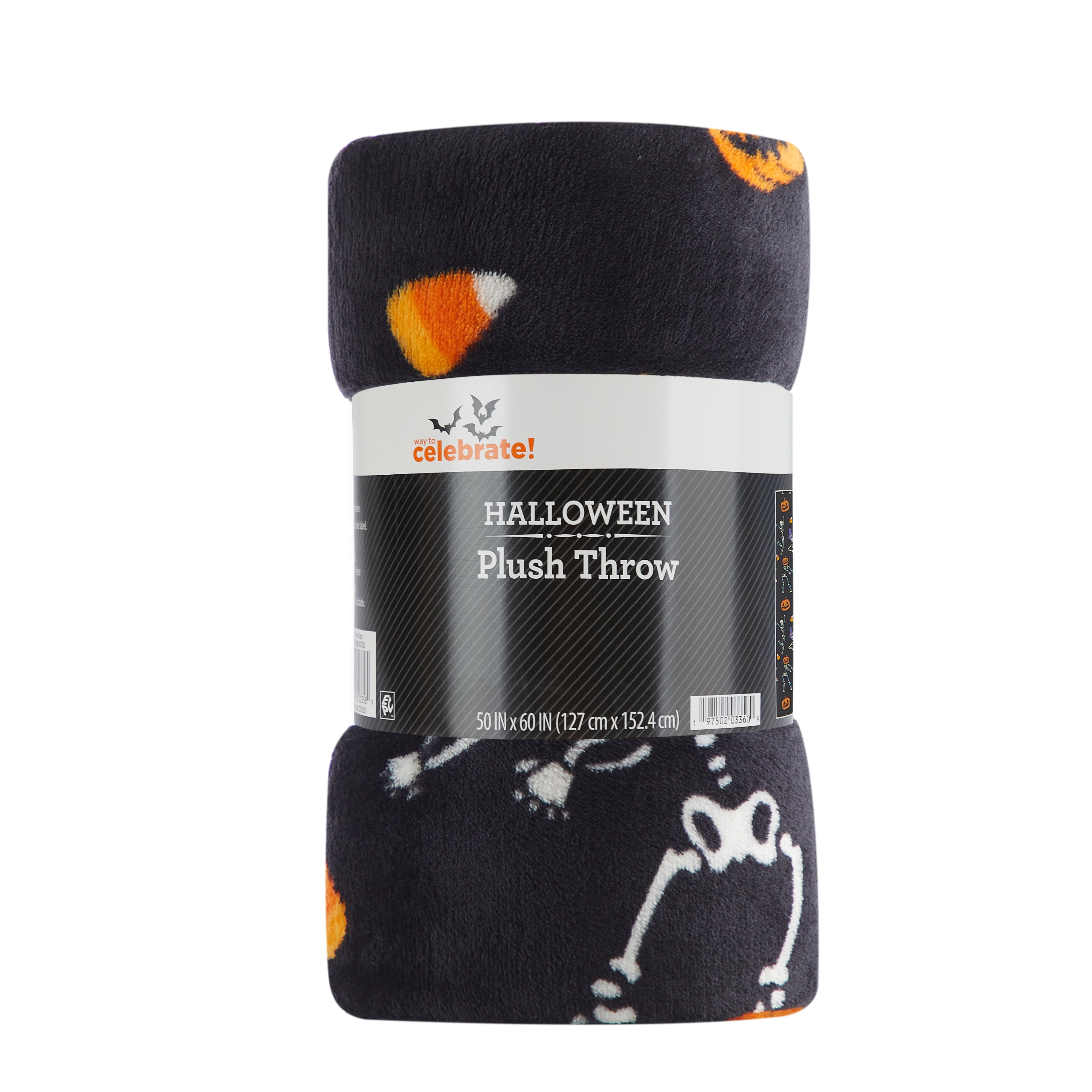 (2 pack) Way To Celebrate 50"x60" Skeletons Rolled Plush Throw