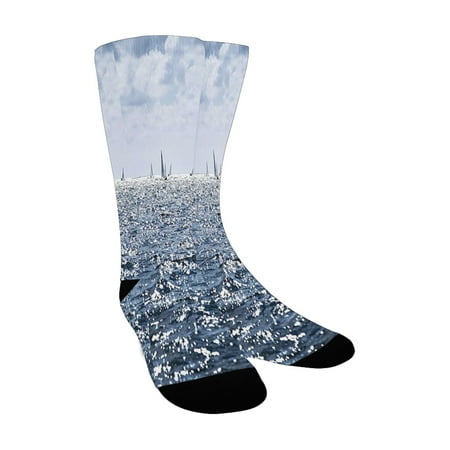 

Nautical Decor Group of Sailing Boats in the Sea Competition Game Racing Team Sports Mediterranean L Custom Socks for Women