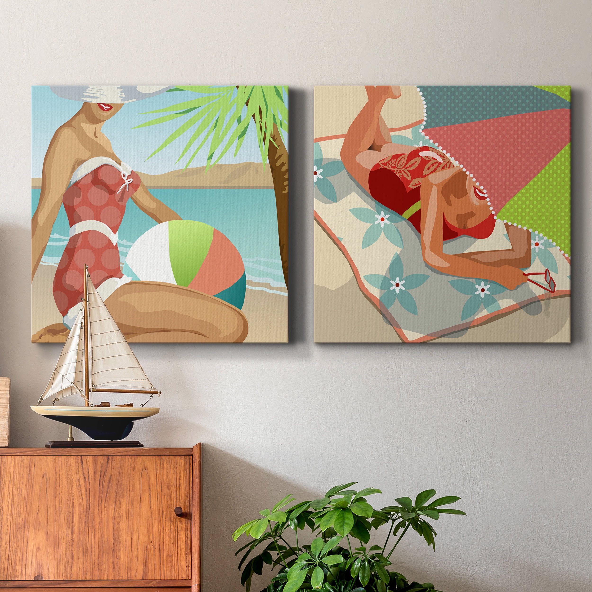 Beach Beauty I - Premium Gallery Wrapped Canvas - Ready to Hang Set of 2 - 40 x 40 Each