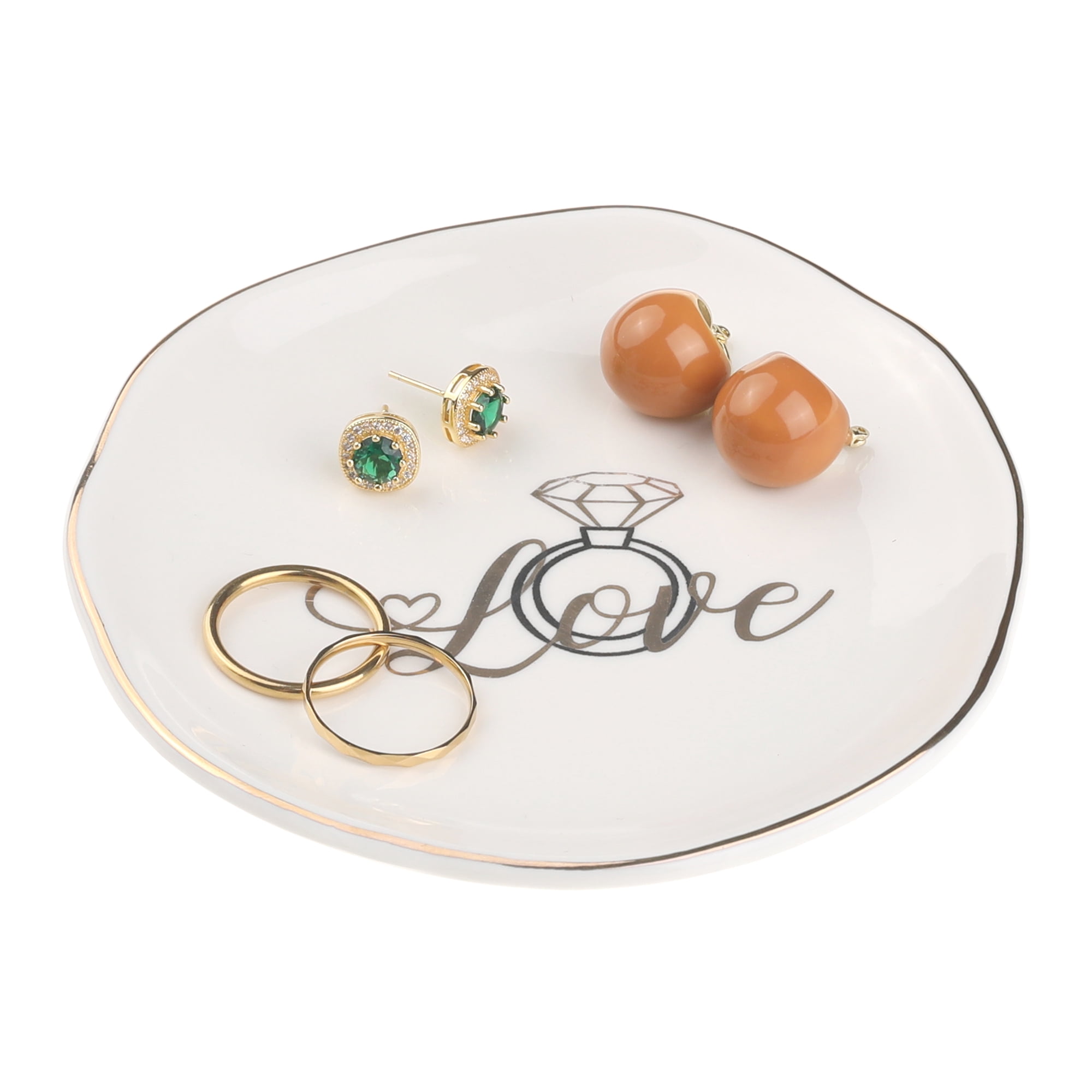 Unique Bargains Ceramic Jewelry Tray Decorative Trinket Dish Jewelry Boxes White