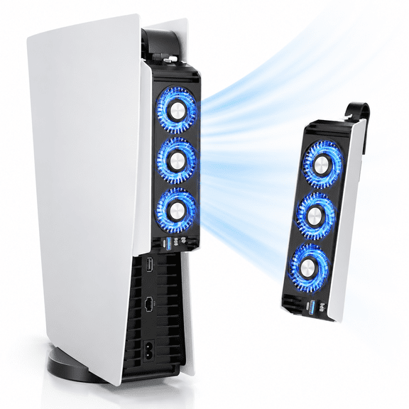 PS5 Cooling Fan with LED Light,Quiet and Efficient Cooling System Compatible with PS5 ,2 Fan Speeds,3 Small Fans