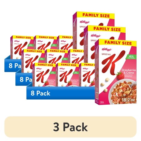 (3 pack) Kellogg's Special K Strawberries and Creme Breakfast Cereal Family Size Box, 18.2 oz