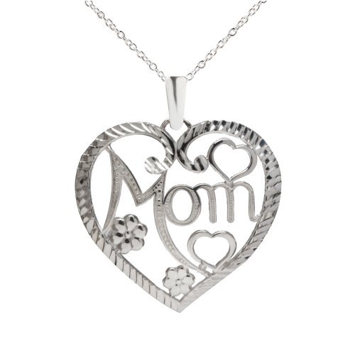 Collier Pendentif en Argent Sterling « Mom » en Forme de Cœur, 18 Po