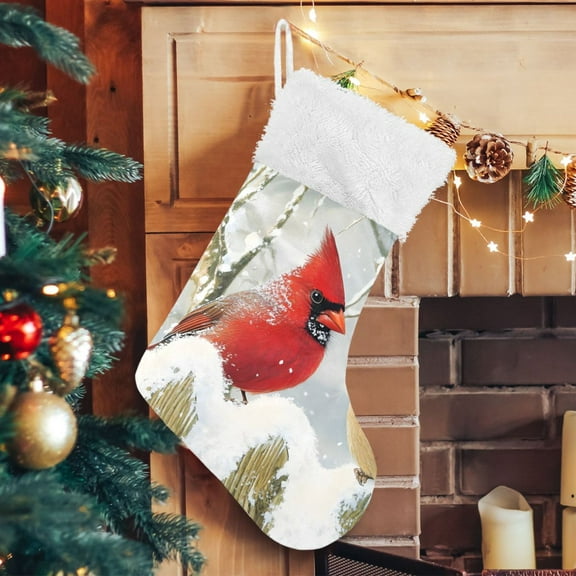 Ryvnso Christmas Stockings Cardinals in Winter 17.7" Large Stocking Decoration 1 Pack