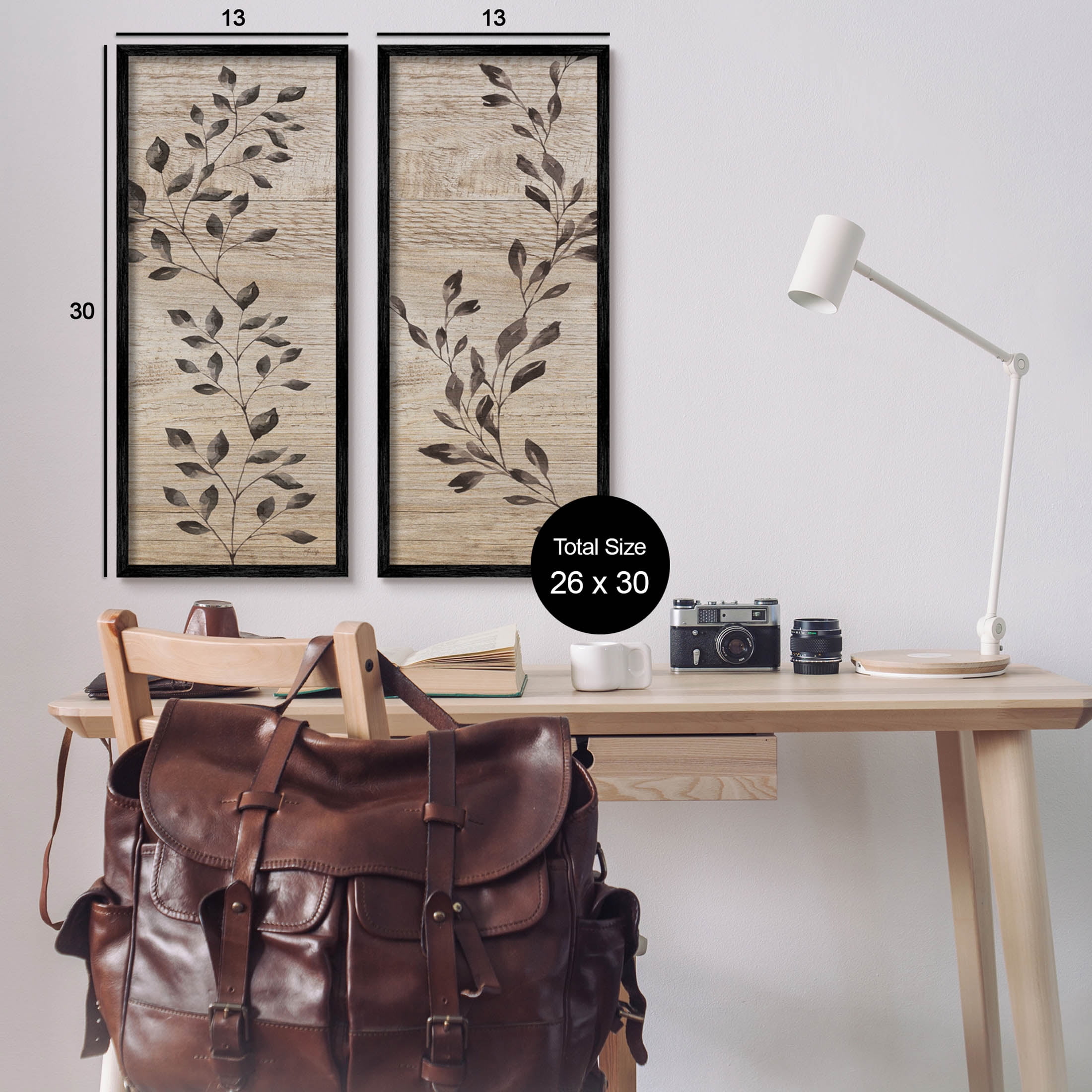 Rustic Botanical Winding Sprigs Botanical & Floral Graphic Art Black Framed Art Print Wall Art, Set of 2