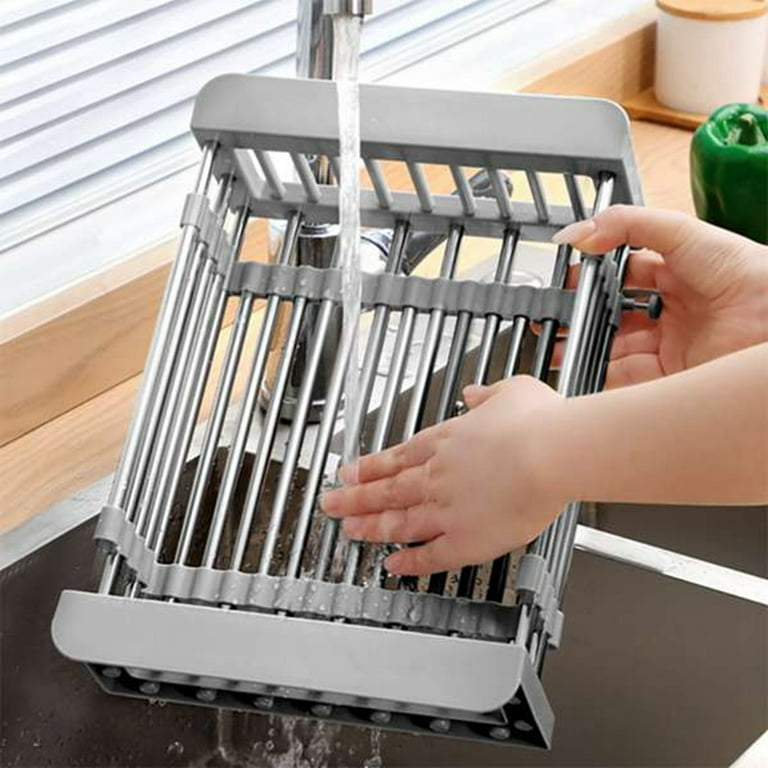 KitchenEdge over the Sink Dish Drying Rack, Plate Pot Drainer for