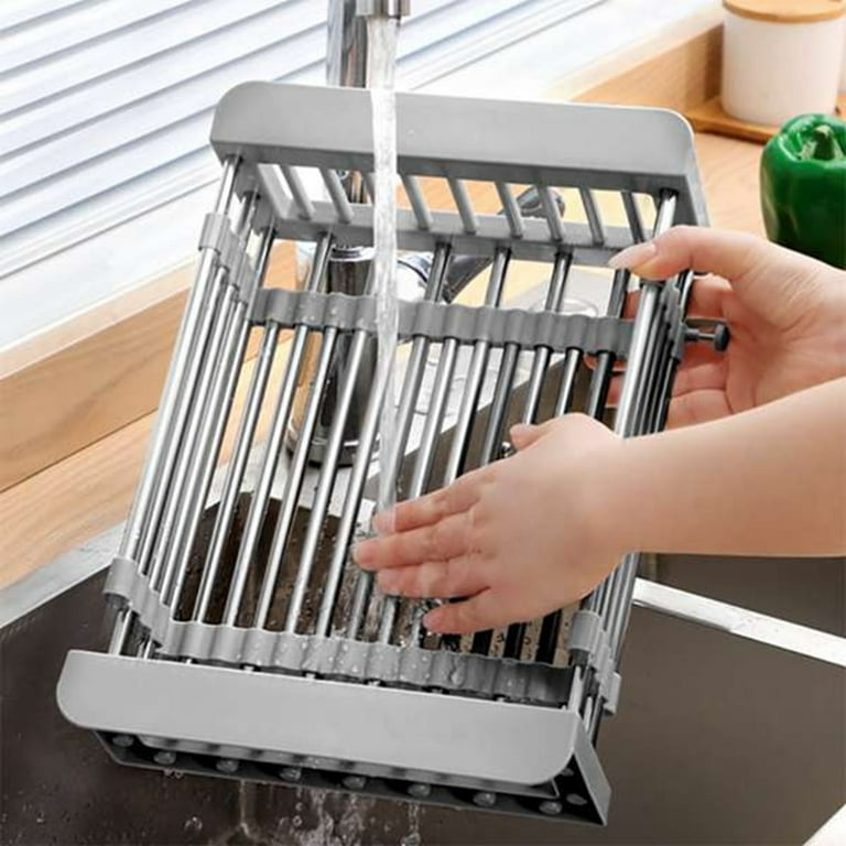 KitchenEdge over the Sink Dish Drying Rack, Plate Pot Drainer for