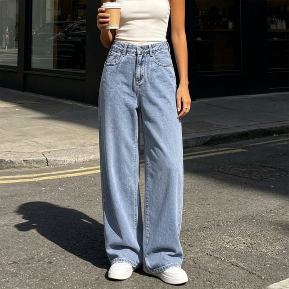 Karymi Womens Shorts High Waist Wide Leg Jeans, Button Fly Baggy Denim Pants, Loose Straight Trousers with Side Front Pockets Women Clothing