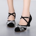 thumbnail image 5 of Zapatos de baile latino para mujer y niña, calzado de baile de salón de Tango, tacón alto, zapatos de baile de satén suave, sandalias de baile de salón de 3/5/7/cm, 5 of 5