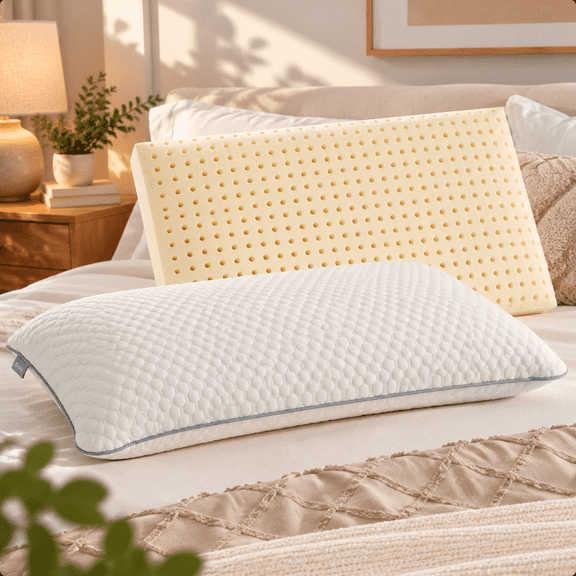 WILNARA Natural Talalay Latex Pillow with Dual-Layer Cover - Medium-Firm Support, Queen Size