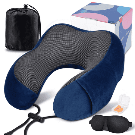 VIIWII Travel Pillow for Adults Memory Foam Lightweight Neck Pillows for Sleeping on Airplane Navy Blue