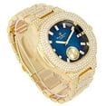 thumbnail image 4 of Charles Raymond Bling-ed Out Oblong Case Mens PP Look Watch with Matching Bling-ed Out Cuban Bracelet and King Ring Set - (8, ST10235 VO GLD BLUE), 4 of 8