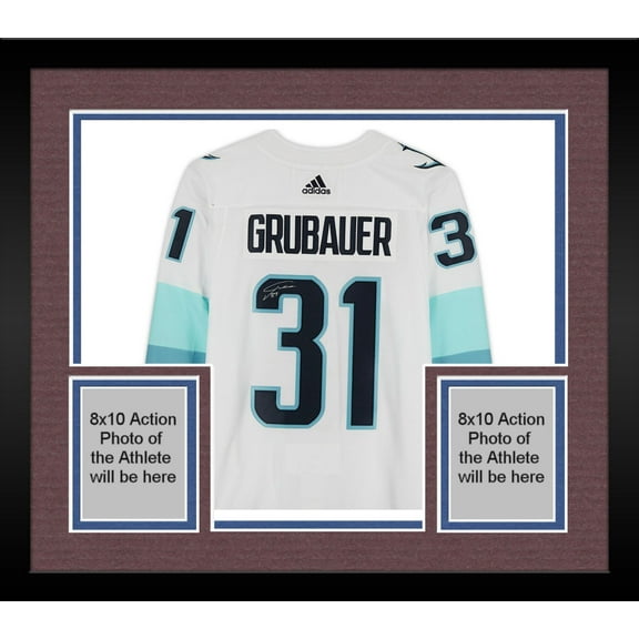 Framed Philipp Grubauer Seattle Kraken Autographed White Adidas Authentic Jersey with Inaugural Season Jersey Patch - Fanatics Authentic Certified