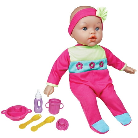 Lissi: 15" Moving Face Baby Doll - Pink-Green-Blue- Floral - Interactive Doll & Feeding Care Accessories, Sucks On Pacifier & Makes Noises, Kids 2