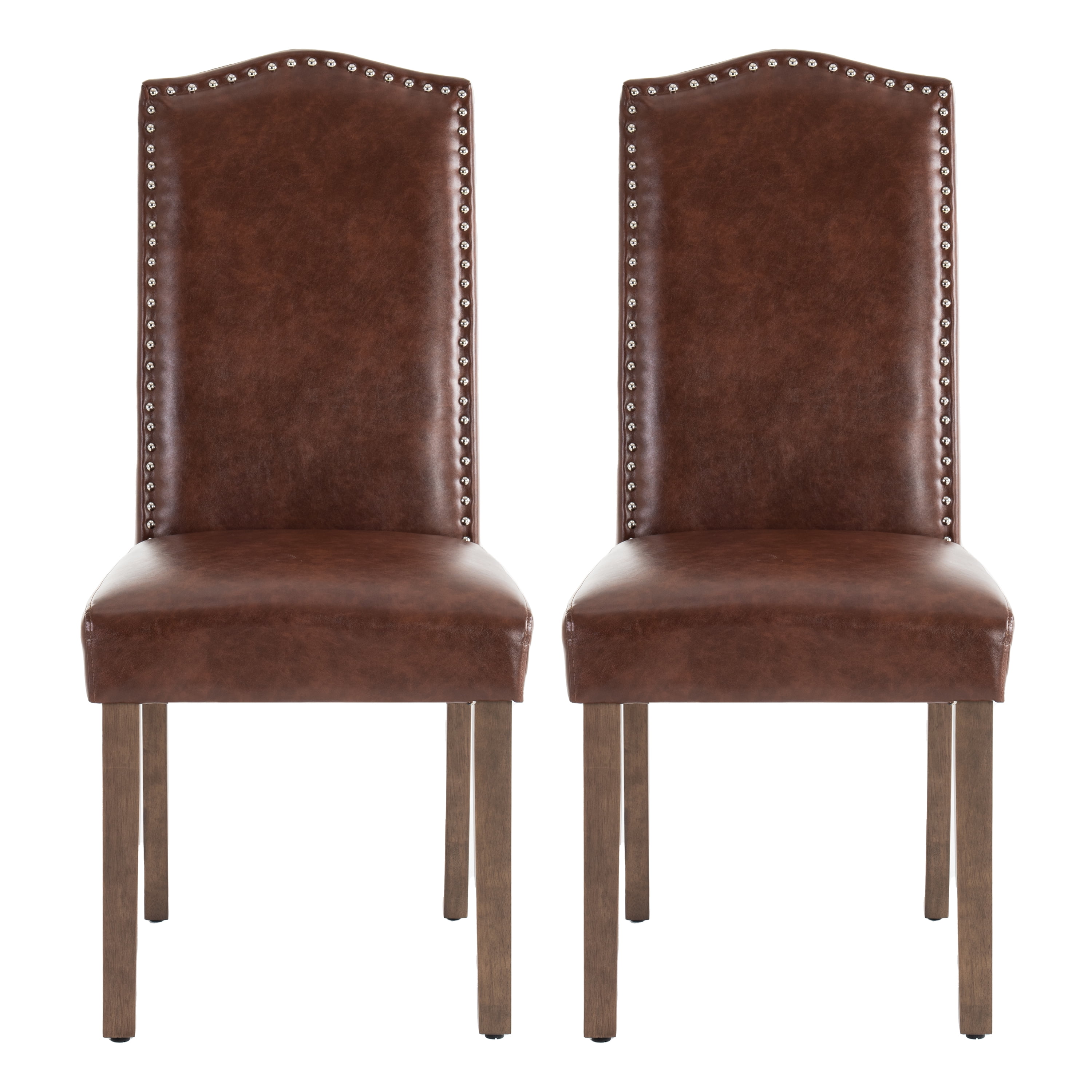 Snugway Modern Faux Leather Dining Chairs, Reddish Brown with Nailhead Trim, Set of 2