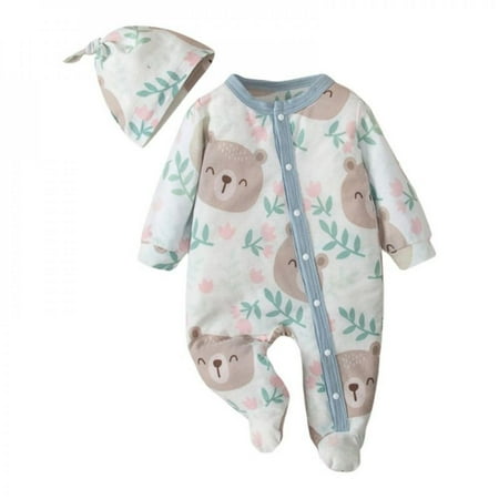 

Leonard New Spring Autumn Infant Cartoon Cabbear Covering Climbing Hat White 0-12M Baby Rompers