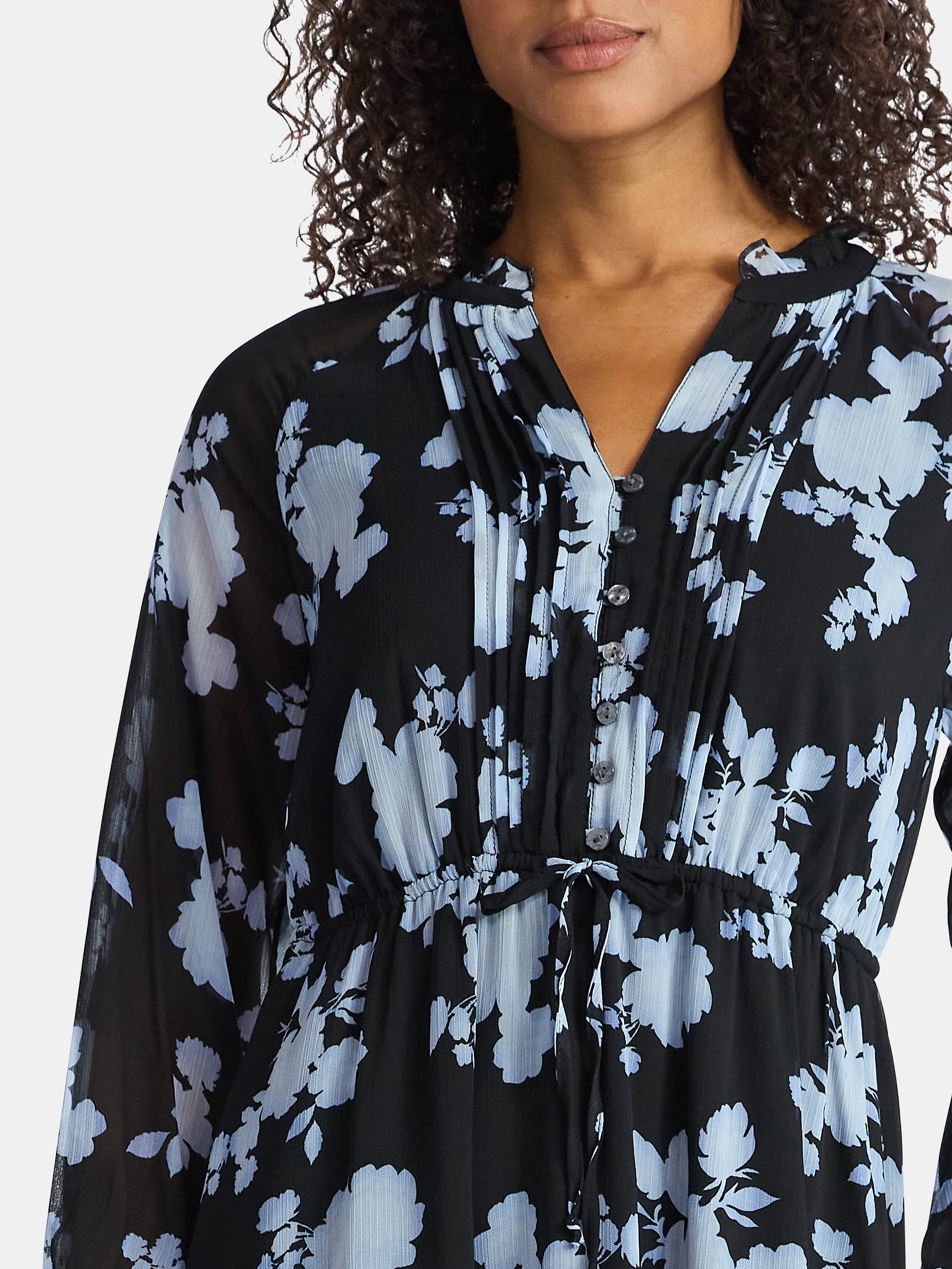 Time and Tru Women's Pintuck Midi Dress with Long Sleeves, Sizes XS-XXXL