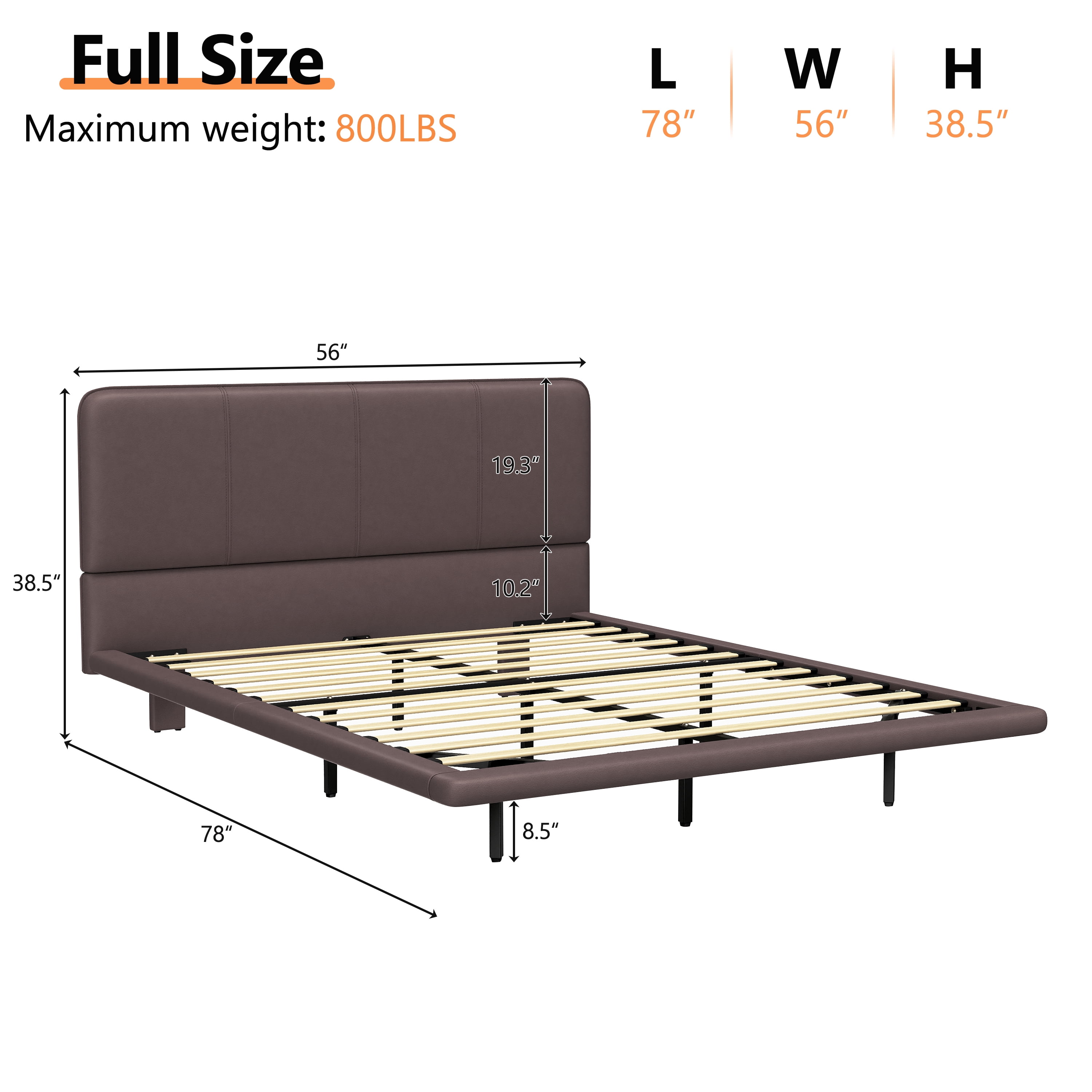 Alvantor Modern Floating Platform Bed Frame with LED Lights, Full Size, Coffee PU Leather Upholstery