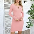 thumbnail image 3 of HAiming Women's Long Sleeve Dress Cutout Neck Keyhole Stretchable Slim Fitted Solid Color Casual Mini Dress, 3 of 5