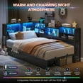 thumbnail image 3 of Aunfebrco Twin Size Daybed with Charging Station and Led Lights, Twin Metal Corner Bed Frame with Bookcase Storage & 2 Drawers, Black Platform Bed Frame for Bedroom Living Room, 3 of 11