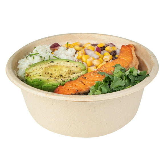 Pulp Tek 25 oz Round Natural Sugarcane / Bagasse Deco Bowl - 7" x 7" x 2" - 100 count box