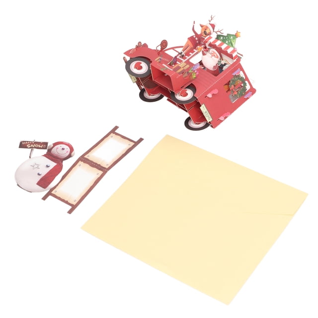 Tarjetas de Navidad 3D con tema de vehículo adornado, grabado en papel, diseño hueco, tarjeta navideña emergente decorativa para Año Nuevo