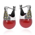 thumbnail image 2 of Vintage Flair Marcasite and Red Coral Stone .925 Silver 12mm Earrings, 2 of 5