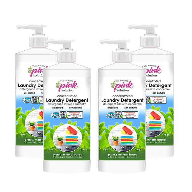 Pink Solution Concentrated Liquid Laundry Gel Unscented, 4 × 1 L (33.8 oz.)