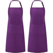 Syntus 2 Pack Adjustable Bib Apron Waterdrop Resistant with 2 Pockets Cooking Kitchen Aprons for BBQ Drawing, Women Men Chef, Purple