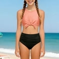 thumbnail image 4 of UAYOTSE Girls Swimsuit Solid Color Block Adjustable Straps Teen Girl Bikini Set Kids Bathing Suits for Girls,Sizes 11-12 Years, 4 of 9