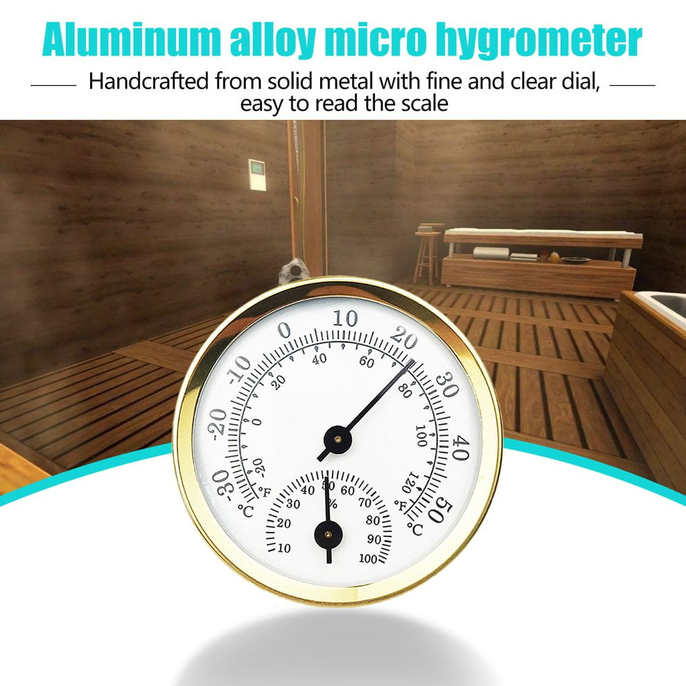 OocciShopp Temperature Humidity Meter,Household Mini 57Mm Aluminum Alloy Metal Thermometer Hygrometer Wall Mounted Temperature Humidity Meter For Sauna Room Gold