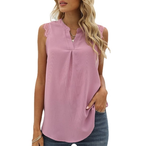 Sonducket Blusa sin mangas para mujer, camisa holgada, chaleco transpirable, Top Sexy de verano para citas, ropa para fiestas y Prendas para la parte del cuerpo Rosado L