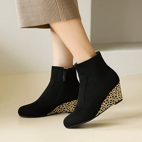 Herrnalise Large Size Women's Boots Platform Ankle Round Toe Wedges Plus Size Short Boots,clearance under $10
