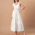thumbnail image 2 of Vestido con tirantes y cuello en V, cintura delgada, dobladillo grande, tela de punto redondo para verano, blanco S, 2 of 5