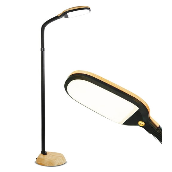 Brightech Litespan - Bright LED Floor Lamp for Crafts and Reading, Estheticians' Light for Lash Extensions, Adjustable Gooseneck Standing Lamp for Living Room, Bedroom and Office - Natural Wood