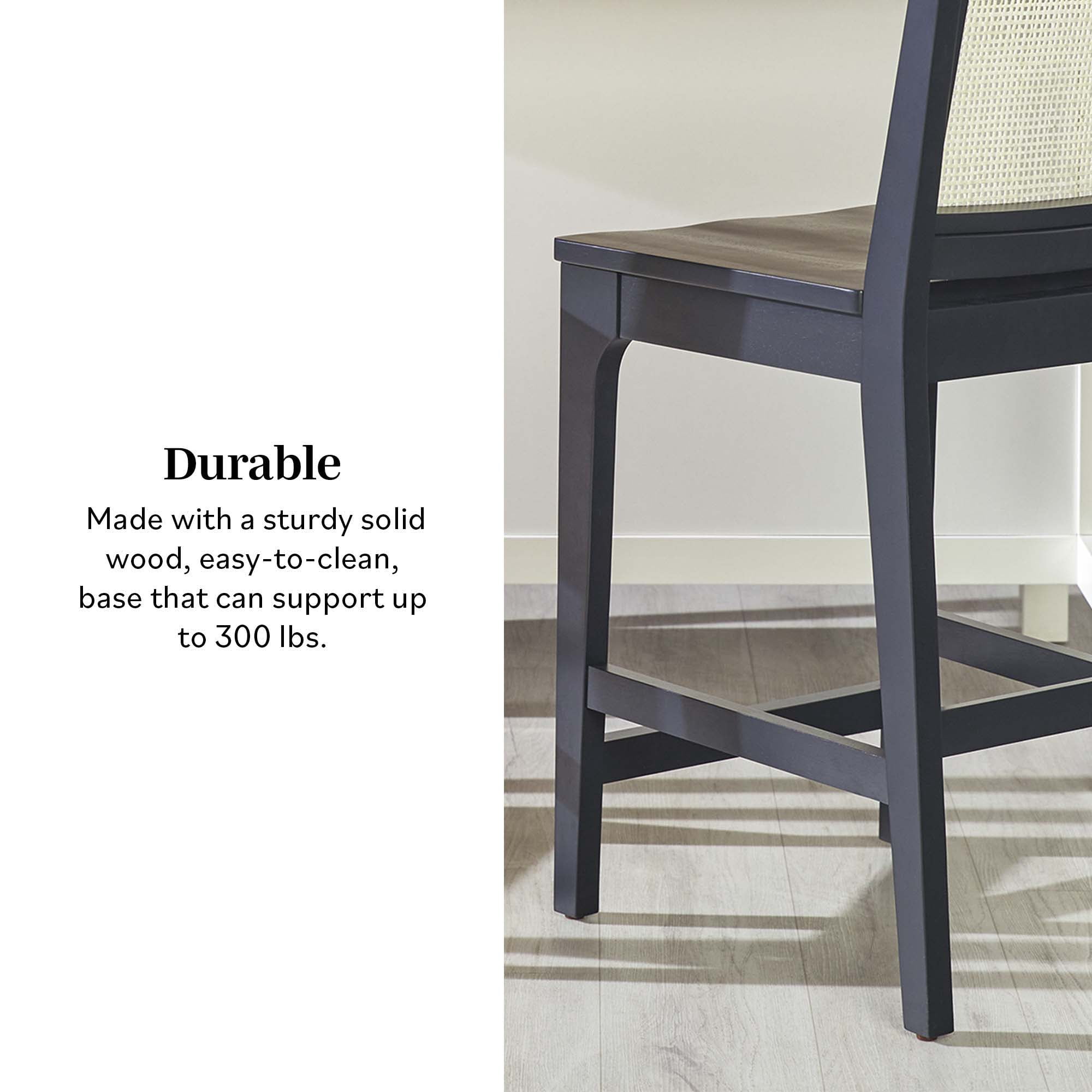 Walker Edison Counter Height Rattan Back Bar Stools, Black (Set of 2)